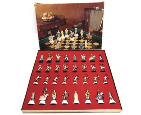 A TRI-ANG 'BATTLE OF AGINCOURT 1413' CHESS SET  with weighted, painted plastic composition playing pieces, the kings 7.25cm h