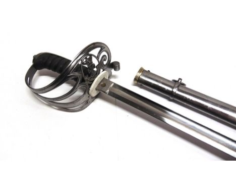 A BRITISH 1827 PATTERN RIFLE REGIMENT OFFICER'S SWORD  by Hawkes, the 82cm slightly curved plated and polished blade etched w