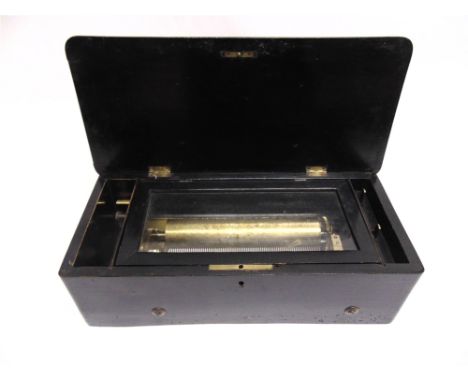 A MUSICAL BOX  Swiss, late 19th century, the 20.75cm pinned cylinder set to a gilded steel bed, playing six airs and flanked 