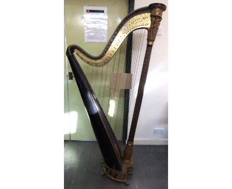 AN EBONIZED AND PARCEL GILT GRECIAN HARP, BY J.A. STUMPFF, LONDON  early 19th century, with forty-three strings and eight ped