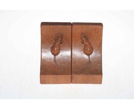 Robert Thompson of Kilburn 'Mouseman' pair of oak book ends, 16cm.