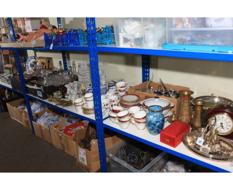 Blue and white porcelain, part tea wares, glass, metalwares, mantel clock, etc.