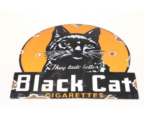 Enamel sign for Black Cat Cigarettes, 30cm across.