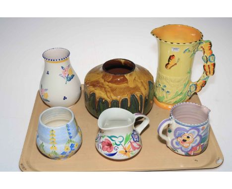 Foley Faience bowl, Burleigh butterfly jug, Poole vase and two jugs, and Radford vase (6).