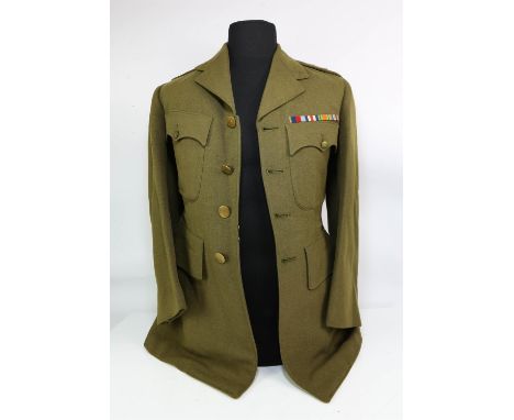 Northamptonshire Yeomanry blouse with three pips and medal bar, named on inside pocket Lt Lochen "A" 1940 pattern Size 9, dre