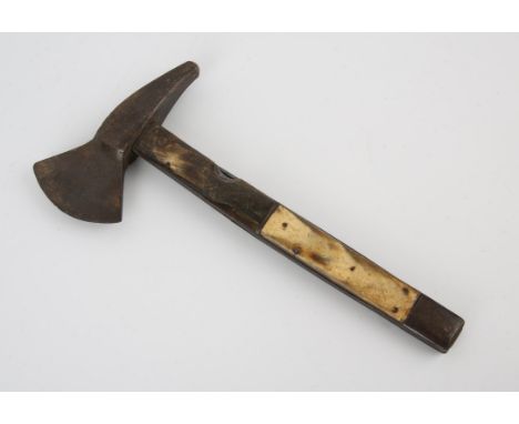 Vintage "Ricard" horn handled axe with folding saw blade and hook in the handle, 32.5cm