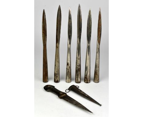 A tall, wood polearm shaft [nagaye] for sojutsu technique; 214 cm long, probably late Edo Period, together with six associate