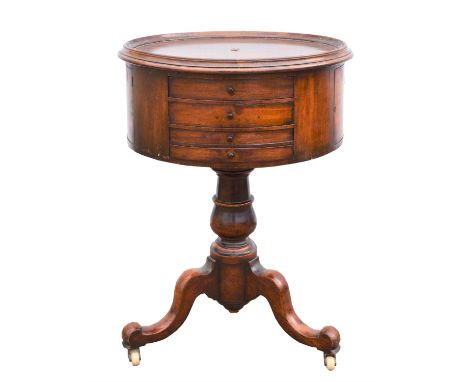 Unusual mahogany drum table, 19th Century, with rotating top, possibly for a dentist/optician, with two locked doors, with op