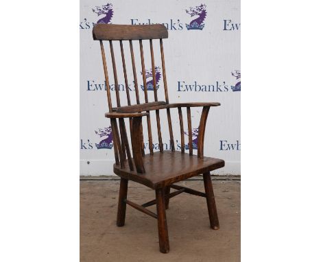 18th / 19th century comb back elm Windsor arm chair, 103.5cm high x 50.5cm wide x 40cm deep