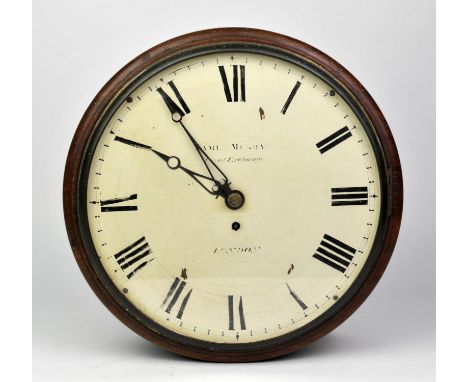 19th century single train wall clock with fusee movement, the white enamel dial signed James Murray Royal Exchange London 36c