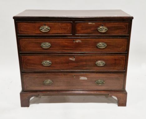 George III mahogany crossbanded and inlaid chest of drawers&nbsp;comprising two short and three long graduated cockbeaded dra