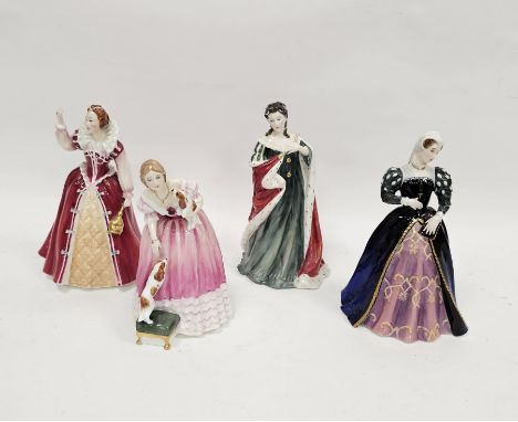 Four Royal Doulton bone china figures from the Queens of the Realm series, printed green marks, modelled after Pauline Parson
