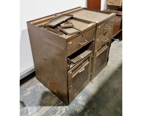 Pair of early to mid-20th century industrial-style metal cabinets&nbsp;(understood to have been used in a police station), ea