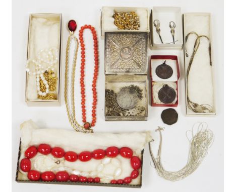 Mixed lot of jewellery and small collectable items including Maria Theresa coin mounted as a pendant, sterling silver multi-s