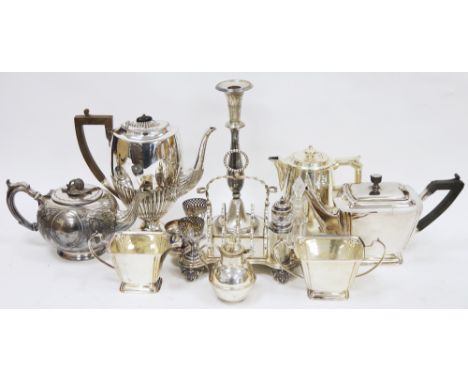 Quantity of silver plated items including a late 19th/early 20th century breakfast set comprising a toast rack, eggcups and c