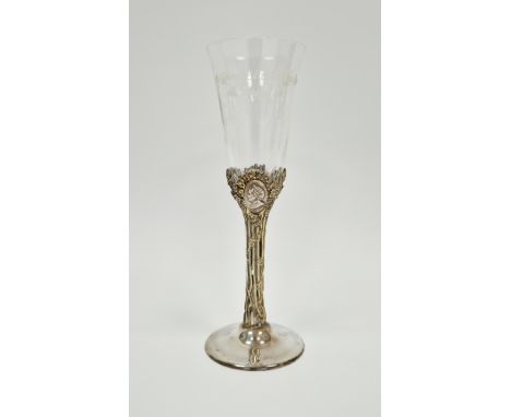 Silver and glass goblet produced by St James's House Company,&nbsp;London 1980, commemorating the 80th birthday of the Queen 