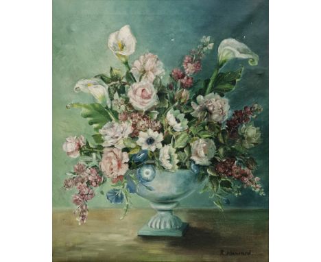 R. Haward (mid-20th century) Oil on canvas Still life, vase of flowers, signed lower right, 59.5cm x 49cm 