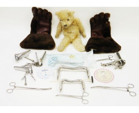Mixed lot of collectables including a vintage golden mohair teddy bear, possibly Steiff, with button eyes and stitched nose, 