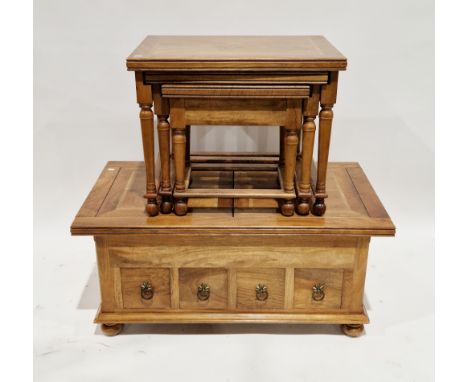 Modern light hardwood nest of three tables, largest table 58cm high x 70cm wide x 50cm deep together with a matching coffee t
