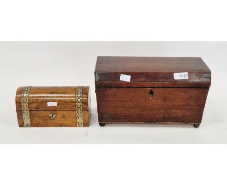 19th century walnut dome top box&nbsp;with brass strapwork decoration (with key), 10cm high x 19cm wide and a Regency mahogan