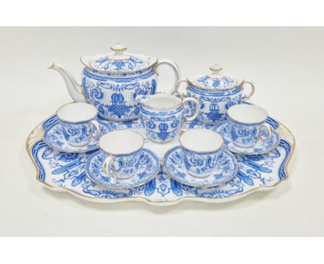 Royal Crown Derby blue and white transfer-printed part cabaret tea service&nbsp;of fluted form, early 20th century, printed g