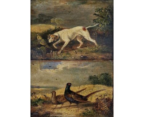 J. Chav?? Early 19th century school Oil on panel English pointer in landscape, indistinctly signed lower right, framed, 9cm x