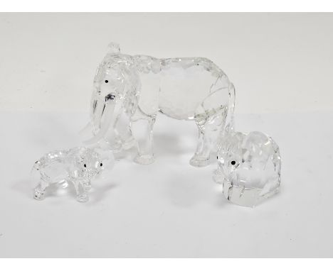 Three Swarovski crystal glass elephants&nbsp;including the African elephant 169970 (1993 annual edition), elephant with metal