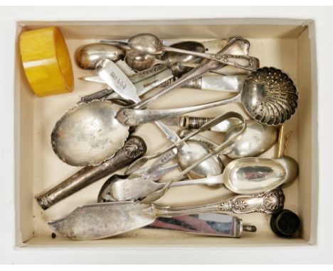 Collection of silver items including set of three Victorian silver provincial teaspoons, Exeter 1858, Josiah Williams &amp; C