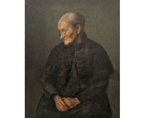 Late 19th/Early 20th century school  Oil on canvas Portrait of a seated elderly lady dressed in black in the manner of Thomas