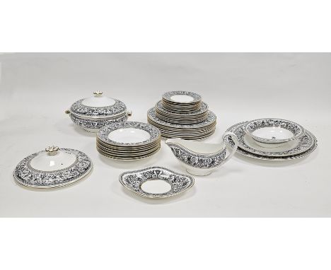 Royal Worcester bone china Florentine pattern part dinner service, printed gilt marks, pattern no.W4312, printed with black a