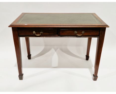 Late 19th century mahogany desk, the rectangular top with green leather inset writing surface, over two frieze drawers with b