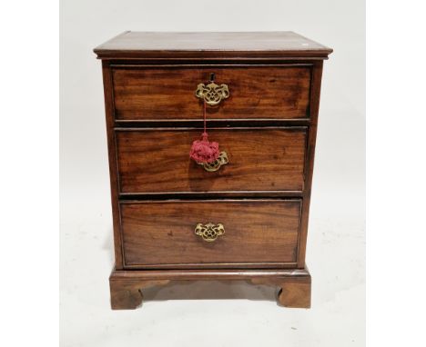 19th century mahogany chest&nbsp;of square form, having three cockbeaded graduated drawers with brass oval drop handles and p