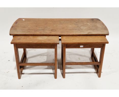 Mid-century Danish inspired teak nest of coffee tables comprising a long table over a pair of smaller tables, long table 41cm