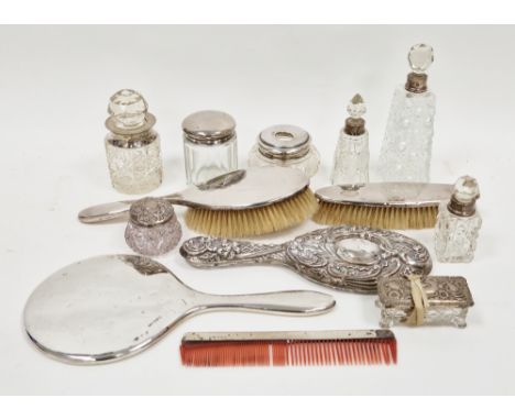 George V matched silver backed dressing table set, Birmingham 1922 and 1923, all with plain backs including hand held mirror,