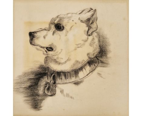 In the manner of Edwin Henry Landseer (1802-1873) Charcoal/pencil on paper Portrait of a hound, with a padlocked collar, 25.5