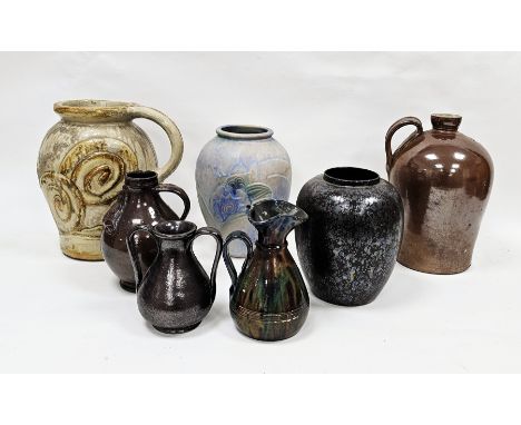 Collection of brown stoneware and other pottery, late 19th/20th century, including: a Doulton Silicone stoneware two-handled 