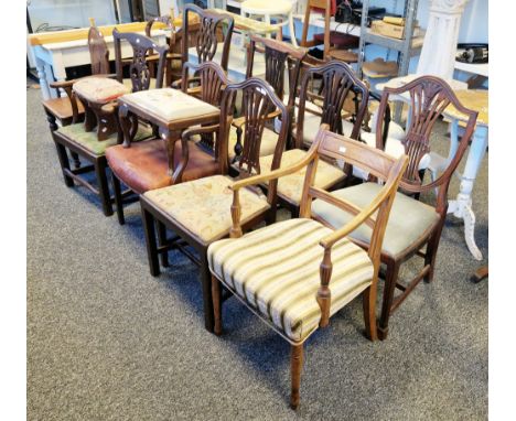 Collection of ten Georgian and later chairs&nbsp;including three George III mahogany elbow chairs with pierced carved splats,