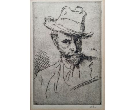 Augustus John OM RA (1878-1961) Drypoint etching Self-portrait wearing a hat, signed in pencil lower right and within plate, 