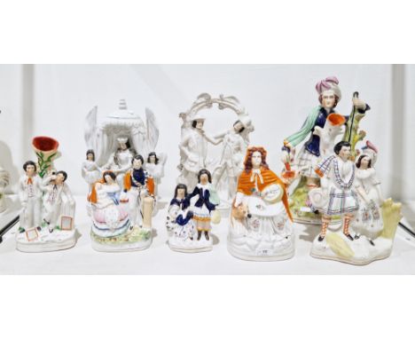 Group of 19th century Staffordshire pottery figures&nbsp;including a figure group representing the Murder of Thomas Smith by 