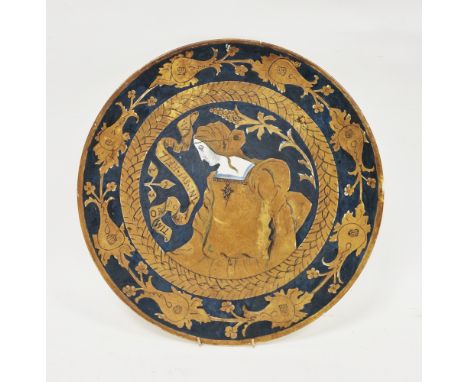 English pottery charger painted by Annie Eliza Spong (1870-1957), Balham, dated October 7th 1886, painted in the style of a D