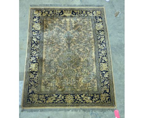 Cream ground rug with floral and stylised bird scene, multiple floral borders, 177cm x 132cm&nbsp;