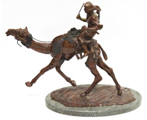 A John King limited edition bronze sculpture of a camel and rider "The Camel - Bringer of Good Tidings", mounted on polished 