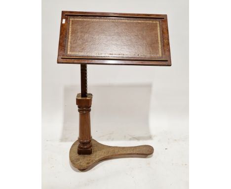 19th century walnut adjustable reading table, the rectangular top with brown leather inset panel, on a ratchet support and sh