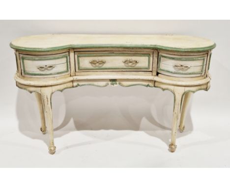 Early 20th century painted dressing table&nbsp;of kidney shape, the top with moulded edge over three moulded frieze drawers w
