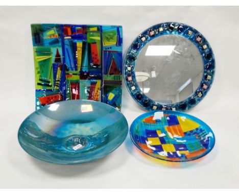 Three contemporary studio glass bowls&nbsp;including a multi-coloured glass bowl of square form by Amanda Moriarty of Stroud,