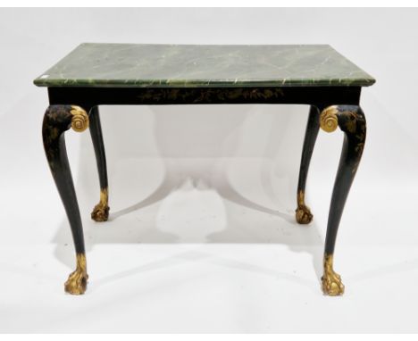 Painted side table in the Irish George III style, the green marble effect top on an ebonised base with chinoiserie style deco