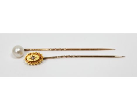 Collection of jewellery including 19th century stickpin with 15ct yellow gold finial set with a small diamond, yellow metal s