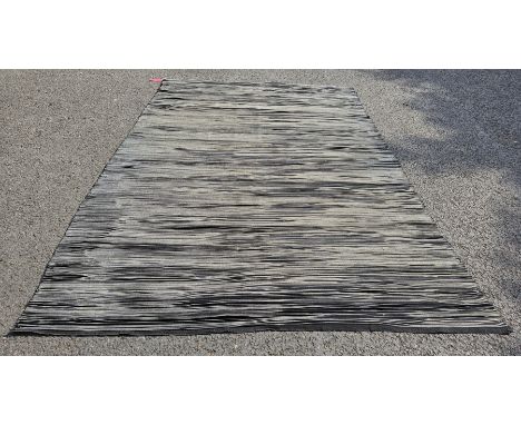 Modern cotton black ground Fabindia Collection carpet with layered fabric effect, 300cm x 200cm&nbsp;