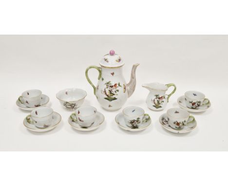 Herend porcelain Rothschild Birds pattern part coffee-service, printed blue and impressed marks, printed and painted with vig
