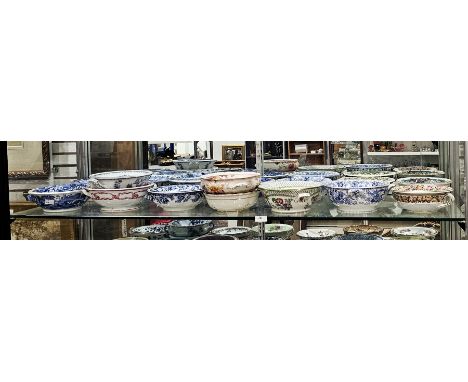 Collection of English pottery sponge dishes&nbsp;and pierced liners, including a Copeland Spode Italian pattern example with 